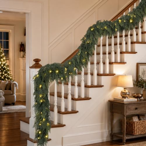 12FT Christmas Cedar Garland with Lights Prelit Pine Garland Decoration - Image 5