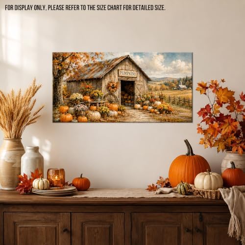 WAXWHELK Pumpkin Fall Canvas Wall Art, Pumpkin Barn Rustic Farmhouse Painting Pictures Artwork for Autumn Thanksgiving Home Decor, Bedroom Living Room Wall Decor (12"x24") - Image 2