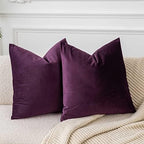 JUSPURBET 28x28 Euro Velvet Throw Pillow Covers Set of 2,Eggplant Purple by JUSPURBETHOME