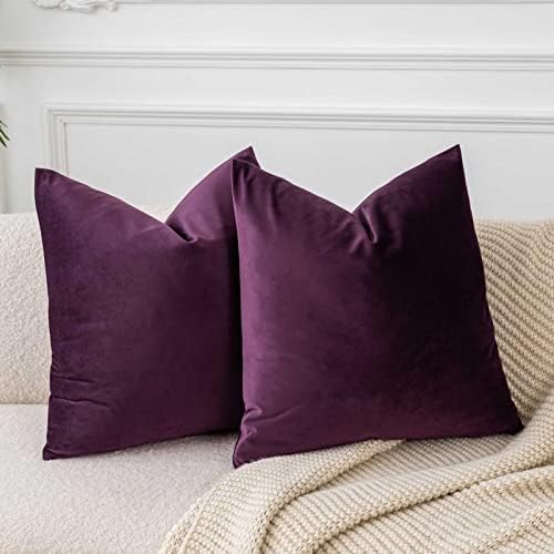 JUSPURBET 28x28 Euro Velvet Throw Pillow Covers Set of 2,Eggplant Purple by JUSPURBETHOME