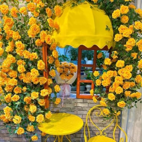 71in Artificial Rose Vine Silk Flower Garland Wedding Garden Decor(Yellow) - Image 6