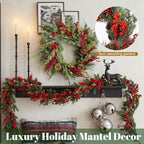 Yinder 20 Inch Christmas Wreath with LED Lights Red Berry Pinecones - Image 4