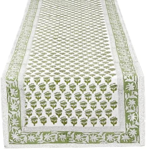 CPC Emerald Green Block Print Cotton Table Runner 16x106 Inch Long Runner - Image 5