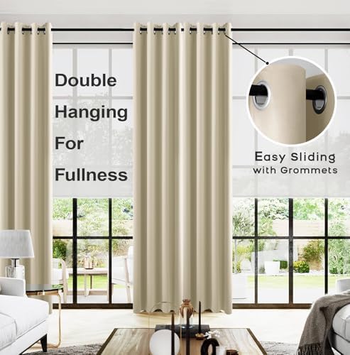 KOUFALL Beige Living Room Curtains 96 Inches Long,Blackout Grommet No Wrinkle Room Darkening Curtains for Bedroom 2 Panel Set 52x96 in Length - Image 2