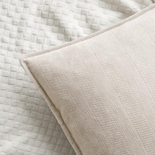 MIULEE Pack of 2 Cream Beige Euro Shams Chenille Pillow Covers 24x24 Inch - Image 3