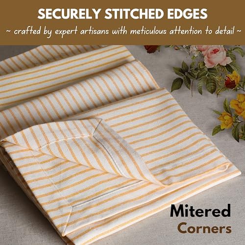 Native Fab Cloth Napkins 18x18 inches, 100% Cotton Vintage Stripped Dinner Napkins, Set of 12, Soft Breathable Absorbent, Machine Washable Cloth Napkins, Yellow Beige - Image 2