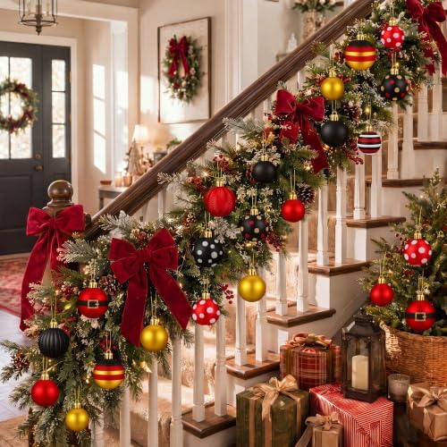 Lunmon 64 Pcs Mouse Christmas Ball Ornaments Red Black Yellow Xmas Baubles - Image 5
