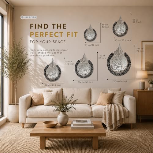 IWA CONCEPT Wooden Acrylic Multiple Pieces Ayatul kursi | Islamic Ramadan Wall Decorations | Modern Muslim Housewarming Gift |Calligraphy |Quran Wall Art (3XLarge 72x54 inches, In Silver Out Black) - Image 4