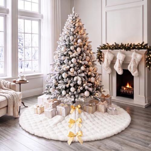 JOVIPOP Large Christmas Tree Skirt, 60-Inch White Faux Fur Decor - Image 3