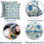 Ridhi Block Print Queen Blue Pillow Cover 24" x 24" (Pack of 2) Decorative Couch Pillows for Living Room, Farmhouse Chic Boho Cute Outdoor Pillows Covers Gifts for Spring, Mother's Day - Image 3