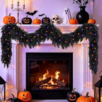 9ft Black Halloween Cedar Garland for Mantle, Soft Touch with Purple Lights by Citilya