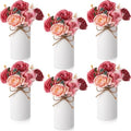 Domensi 6 Sets Wedding Centerpiece for Table Decoration Dusty Pink Artificial Fake Rose Flower with Metal Vase Faux Silk Rose Bouquet Floral Arrangement for Bridal Shower Home Dining by Domensi