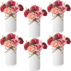 Domensi 6 Sets Wedding Centerpiece for Table Decoration Dusty Pink Artificial Fake Rose Flower with Metal Vase Faux Silk Rose Bouquet Floral Arrangement for Bridal Shower Home Dining by Domensi