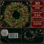 24" Cedar Christmas Wreath for Front Door with Pine Cones & Red Berries - Image 5