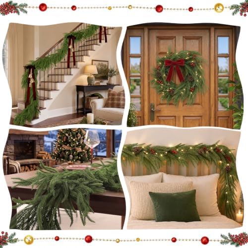 2 Pcs 6ft Christmas Artificial Norfolk Pine Garland, Real Touch Winter Greenery Garland for Fireplace, Mantle, Table, Stairs, Indoor Outdoor Christmas Decorations (2Pcs, 6ft) - Image 7