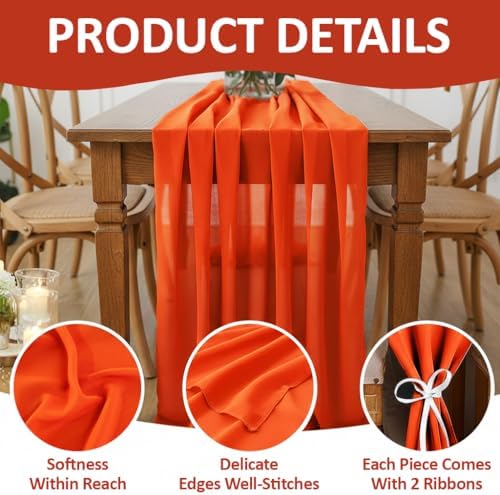 MDS Pack of 20 | Orange |14ft Chiffon Table Runner 29x170 Inches Long Romantic Rustic Sheer Gauze Runner for Wedding Bridal Shower Birthday Banquets Engagement Spring Easter Boho Decorations - Image 5