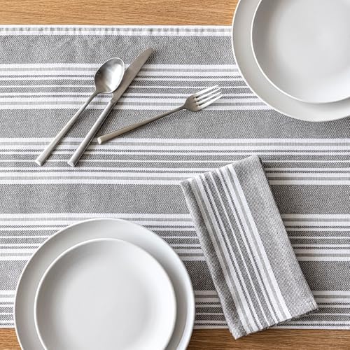 Over&Back 18x90 Woven Striped Table Runner - Washable Table Runners for a Custom Home Decor Tablescape - Coffee Table, Dinner Table, Living Room - Grey - Image 6