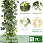 4 Pack Artificial Eucalyptus Garland with LED String Lights, 6FT DIY Lighted Faux Greenery Vines, Silk Fake Leaves for Wedding Table Runner, Fireplace Mantle, Battery-Operated - Image 4