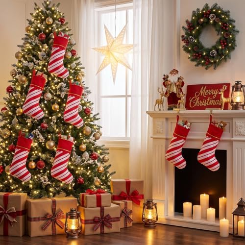 Zubebe 36 Pcs Christmas Stockings Bulk 15 Inch Felt, Red White Twill Stripe - Image 5