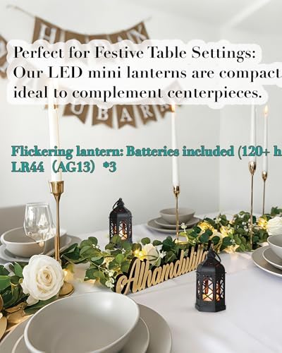 12-Pack Mini Lanterns with Flickering LED Candles for Ramadan, Moroccan Decorative Hanging Lanterns for Halloween, Christmas, Wedding, Black Lantern for Table Centerpiece, Home & Party Decor - Image 2