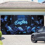 ANNA QUEEN Happy Easter Garage Door Banner 6x13FT, Blue Neon Easter Eggs and Butterflies Garage Door Cover, Large Outdoor Spring Decoration Backdrop for Double Garage Doors, Yard Party & Photo Booth - Image 2