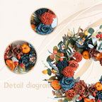 24-inch Fall Wreath Handcrafted Blue Orange Hydrangeas Roses Pumpkins Berries Front Door Wreath Courtyard Corridors Indoor Outdoor Home Decoration Thanksgiving Harvest Festival Celebrations Decoration - Image 2