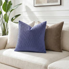 DEZENE 24x24 Blue Throw Pillow Covers: Pack of 2 Vertical Ripple Striped Velvet Square Decorative Pillow Cases for Farmhouse Couch Sofa Bed Living Room Home Decor - Image 4