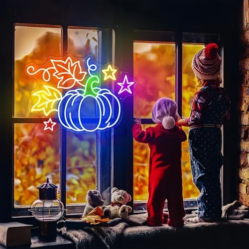 Harvest Pumpkin LED Neon Sign with Autumn Leaves & Stars, Multicolor Fall Wall Decor, USB Dimmable for Farmhouse, Thanksgiving & Whimsical Seasonal Space Art - Image 4