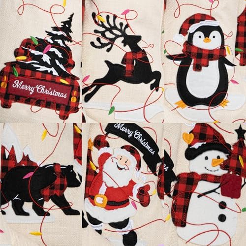 LUBOT Christmas Stockings Set of 4 Large Family Xmas Stocking 20" Silhouette Buffalo Red Plaid Fireplace Hanging Holiday Decor 4 Pack - Image 3
