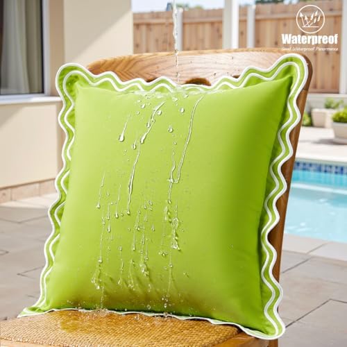 JOJOGOGO Sage Green Scalloped Outdoor Throw Pillow Covers 18x18 Set of 2 - Image 2