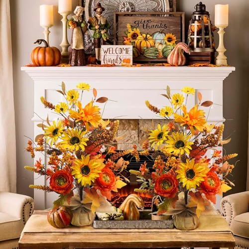 2 Pack Fall Table Decor, 19.6" Artificial Tabletop Fall Tree with Maple Leaves Sunflowers Fall Decorations for Indoor Outdoor Home Autumn Thanksgiving Table Centerpieces - Image 4