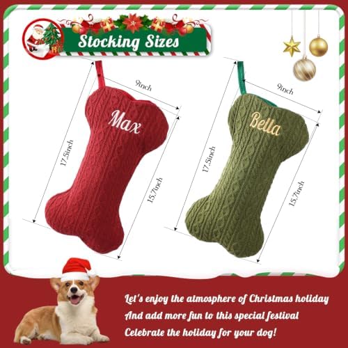 Personalized Dog Christmas Stockings,Custom Embroidered Pet Name & Bone Shape Stocking for Pet,Premium Cable Knit 15.7” Large Dog Stocking for Fireplace Holiday Decor Gifts(4 Pack) - Image 3