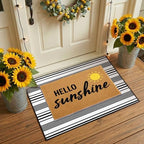2 Pcs Layered Front Porch Decor, Hello Sunshine Welcome Doormats Summer Coastal Entryway Rug Set, Black and White Striped Crystal Velvet Base and PVC Coil Door Mat, 15.7x23.6 & 23.6x31.5 by Unknown