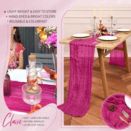 30 Pack Cheesecloth Table Runner 10FT Fuschia Table Runner Boho Gauze Cheese Cloth Table Runners Long Rustic Sheer Table Decorations for Wedding Party Baby Bridal Shower Birthday Holiday Spring - Image 5