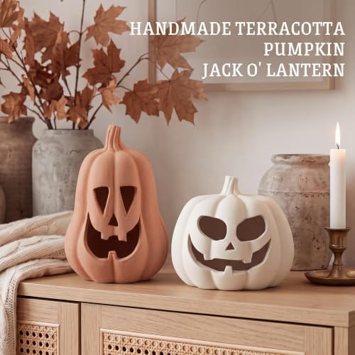 Tioncy Halloween Decor Terracotta Jack O Lantern Pumpkin Decor,Stylish - Image 4