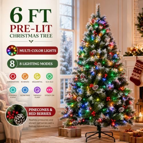 CHILLSUN 6ft Pre-Lit Artificial Christmas Tree with Dual-Color LED Lights - Image 2