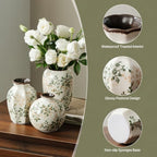 Ceramic Flower Small Vase for Home Decor, Vintage Green Vase Set of 3 - Image 5
