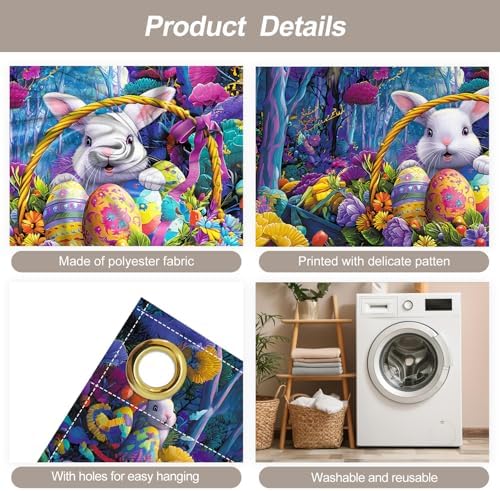 7 * 16FT Summer Garage Door Cover Decorations Sunset Palm Trees Garage Door Banner for Outdoor Indoor Summer Party Photography Backdrop (easter bunny, 7 * 16 ft) - Image 3
