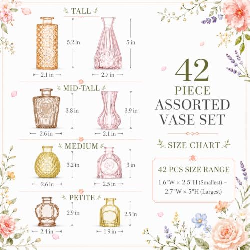 42 Pcs Colored Glass Bud Vases in Bulk, Small Flower Vases for Centerpieces Table Decorations, Mini Vintage Colored Glass Bottles, Wedding, Baby Shower, Home Decor (Orange Yellow Series, 42 PCS) - Image 4