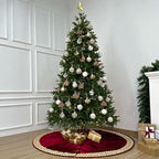 72-Inch Venetian Gilded Velvet Christmas Tree Skirt with Gold Embellished Border, Foam-Padded, Button Closure, Burgundy - Image 6