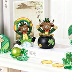Valery Madelyn St Patricks Day Decorations for Home, 2Pcs Highland Cow Decor with Shamrock Pot of Gold, Irish Resin Leprechaun Figurines St Patricks Day Tiered Tray Decoration Table Centerpiece, 4.5" - Image 4