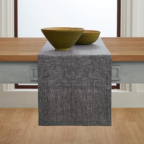 Solino Home 100% Pure Linen Table Runner Black Long, Athena 14 x 108 in - Image 2
