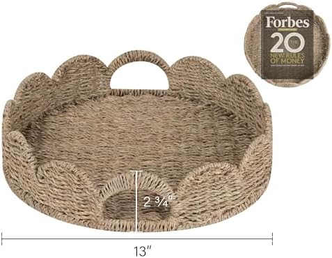StorageWorks Wicker Scalloped Tray, Decorative Woven Tray for Coffee Table - Image 3