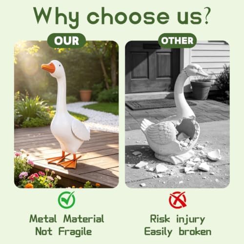 20'' H Porch Goose Statue, Metal Goose Garden Statue Decor, White - Image 4