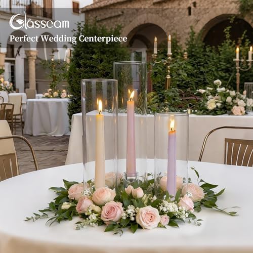 Glasseam Hurricane Taper Candle Holders: 3 Pcs Glass Candlestick for Table - Image 2