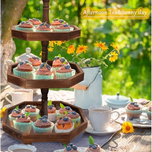 MRPAPA 3-Tier Rustic Black Wooden Serving Tray | Farmhouse Cupcake Stand & Kitchen Organizer | 27"x15" Tall Tiered Tray for Dining Table, Fall Decor, Country Home Decor - Image 4