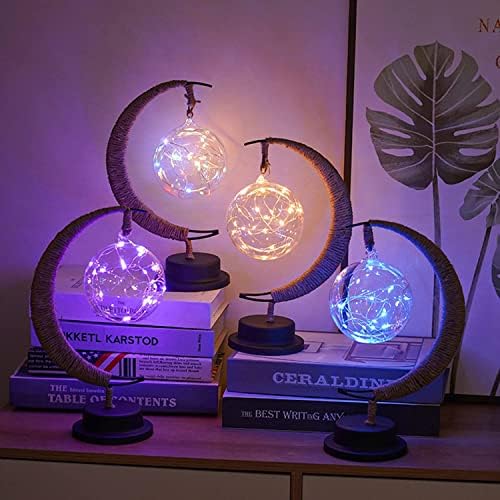 LED Decorative lamp Table lamp 3D Magic Moonlight Wrought Iron Night Light Christmas Home Decoration Birthday Gift USB Power Supply 5.5 * 5.1 * 11 inches （Round Ball Blue） - Image 3