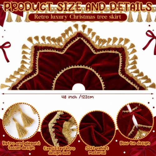Roowest 48 Inch Classic Christmas Tree Skirt Velvet, Octagon - Image 3