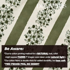 DOMVITUS Floral Throw Pillow Covers 24x24 Inch Set of 2, Block Print Decorative Pillow Covers Vintage Striped Neutral Farmhouse Boho Home Decor for Couch Sofa Bed Living Room, Green - Image 3