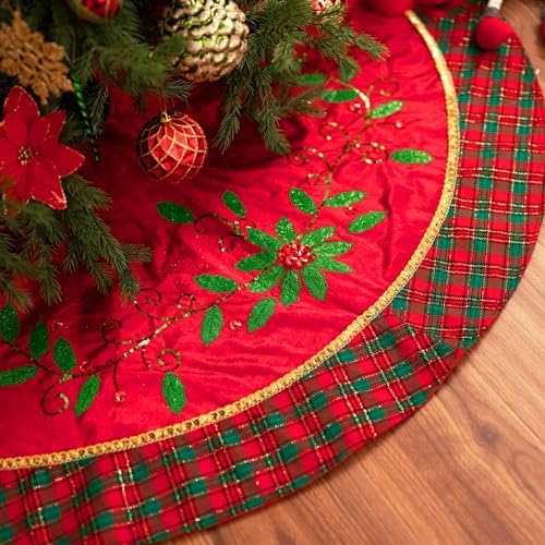 Valery Madelyn 48" Red Green Gold Christmas Tree Skirt for Tree Decorations by ValeryMadelyn